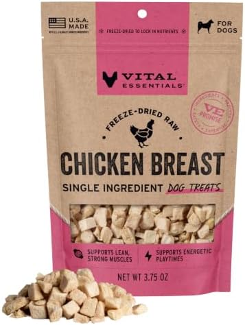 Vital Essentials Freeze Dried Dog Treats, Chicken Breast, 3.75 oz Bag by VitalEssentials
