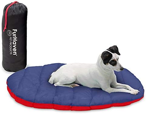 Furhaven Outdoor Travel Dog Bed for Small Dogs w/ Carry Bag, Washable & Foldable, Great for Crates & Kennels - Trail Pup Travel Pillow Mat w/ Stuff Sack Bag - Flame Red/True Blue, Small by FurHaven