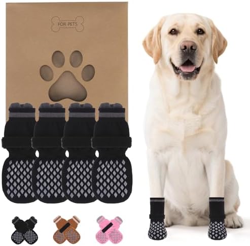 KOOLTAIL Anti Slip Dog Socks Shoes for Hot Pavement to Prevent Licking Paws Scratching, Pet Boots & Paw Protector for Hardwood Floors, Dog Grip Booties for Small Medium Large Senior Dogs, Black XS by KOOLTAIL