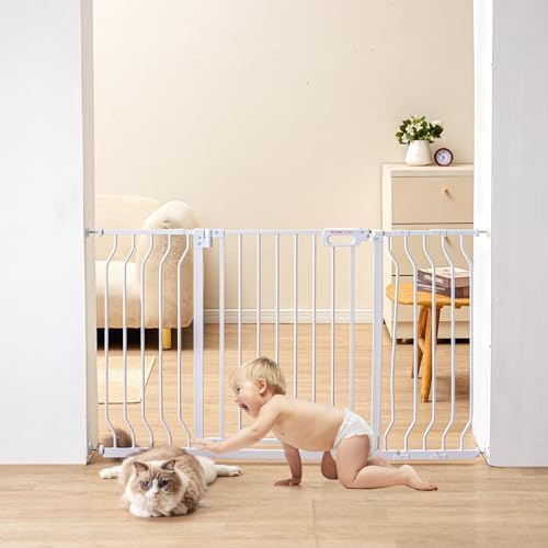 VEVOR 29.5-53" Extra Wide Safety Gate for Stairs, Auto Close Dog Gate for The House, Easy Install Pressure Mounted Pet Gates for Doorways, Easy Walk Thru Wide Safety Gate for Dog, White by VEVOR