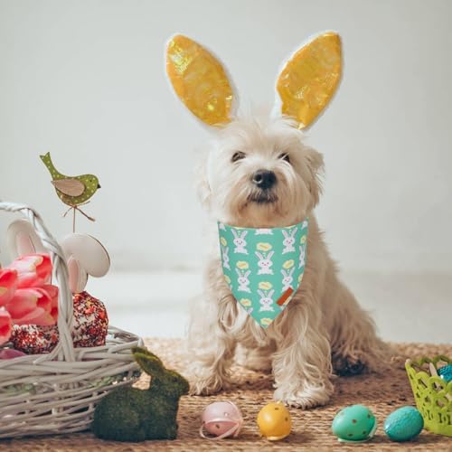 PTDECOR Easter Dog Bandana, Green and Yellow Rabbit Carrot Reversible Holiday Dog Scarf, Multi Size, Triangle Pet Easter Bandanas for Small Dogs Pets (Small) - Image 2
