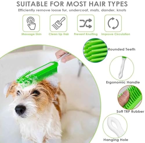 2 Pack Dog Grooming Bath Brush, Premium Soft Silicone Pet Brushes with Handle, Shampoo Soothing Comb for Wet Dry Long Short Haired Dogs & Cats Massaging, Deshedding Shower Scrubbing - Image 3