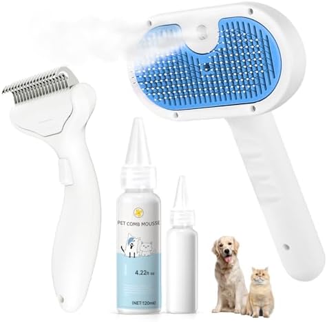 Pet Steam Brush for Dog, Cat & Dog brush for shedding - 1 Waterless Shampoo by LetsFeedPetPremiumCollectio