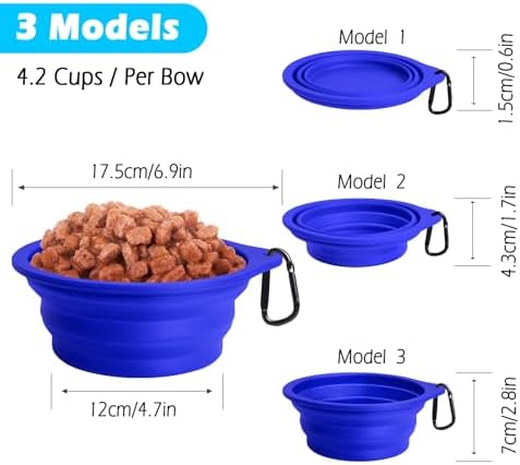 PetBonus 2-Pack Large Silicone Collapsible Dog Bowls, 34oz/1000ml BPA Free Portable Foldable Travel Bowl for Pet Cat, Food Water Feeding Dish for Camping with 2 Carabiners (Army Green, Blue) - Image 3