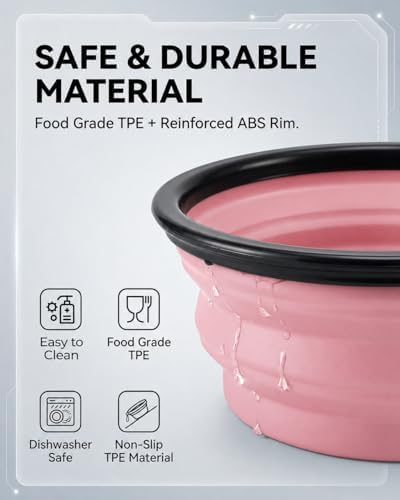 Collapsible Dog Bowls for Travel, 2-Pack Dog Portable Water Bowl for Dogs Cats Pet Foldable Feeding Watering Dish for Traveling Camping with Carabiners, BPA Free (Purple&Pink, Large) - Image 5