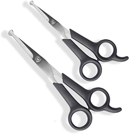 Pets First #1 Pet Grooming Scissors Body & Facial Trimmer Durable Stainless Steel Blades. Rounded Tips Shears for Long Medium Short Thick Wiry Curly Hair. Lightweight Cutter for Dogs & Cats. Set of 2 by PETSFIRST