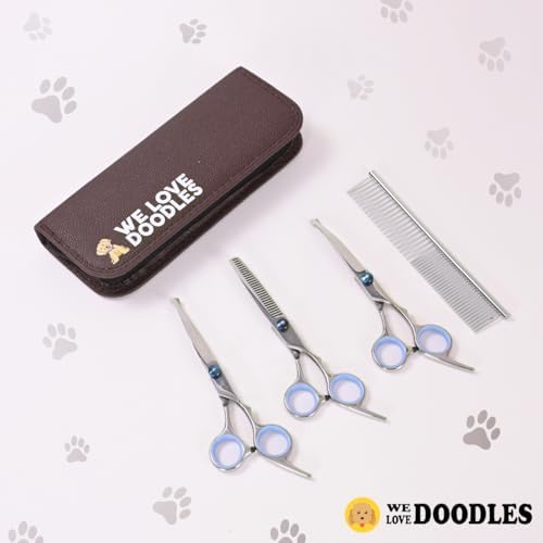 Dog Grooming Scissors Kit with Rounded Blunt Tips, Straight, Curved & Thinning Shears, Tools for Goldendoodles, Poodles & Doodles, Professional Grade Stainless Steel, 4 Pc Set [We Love Doodles] - Image 3