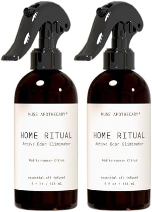 Muse Apothecary Home Ritual Active Odor Eliminator Spray - Furniture Deodorizer Spray & Bathroom Odor Eliminator for Home - Essential Oil Air Freshener - 4oz, Mediterranean Citrus, 2 Pack by MuseApothecary