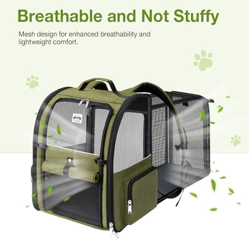 Large Cat Backpack Carrier Expandable Pet Carrier Backpack for Small Dogs Medium Cats Fit Up to 18 Lbs, Dog Backpack Carrier, Foldable Puppy Backpack Carrier for Travel,Dark Green, Large - Image 6