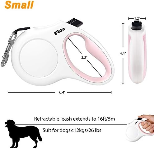 Fida Retractable Dog Leash with Dispenser and Poop Bags, 16ft, White & Pink - Image 6