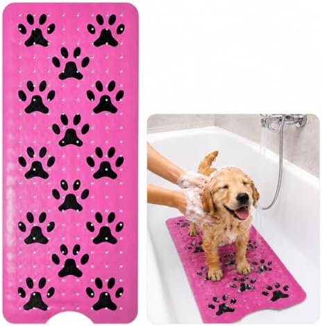 Dog Bath Mat for Tub -Non-Slip Bath Pad for Pet Dogs-Shower Non-Slip Mat Quick Drain Dog Shower Accessory pad Supplies 39.4x15.7 Inches (Pink) by WDJLMLP