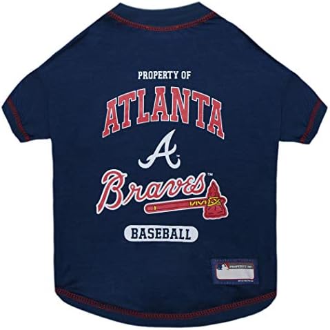 MLB Atlanta Braves Dog T-Shirt, Small. - Licensed Shirt for Pets Team Colored with Team Logos. - Premium Stretchable Materials for The Comfort of Your Dog & Cat. by PETSFIRST