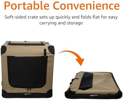 Amazon Basics Portable Folding Soft Dog Crate, Double Door, Collapsible Travel Kennel, Easy to Set Up, Sturdy, Secure, XL 42" x 31" x 31", Tan - Image 6