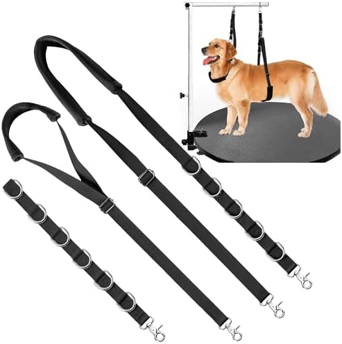 Dog Grooming Belly Strap - Dog Grooming Loops for Table Arm Extender with Clamp Extension Loop Bathing Restraint Leash No Sit Haunch Holder for Small & Medium Dogs Hair Cutting Washing (Black) by UniPNR