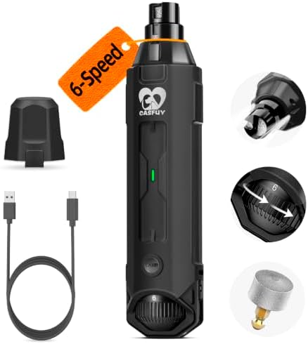 Casfuy 6-Speed Dog Nail Grinder - Newest Enhanced Pet Nail Grinder Super Quiet Electric Dog Nail Trimmer Rechargeable Painless Paws Grooming & Smoothing Tool for Large Medium Small Dogs (Grey) by casfuy
