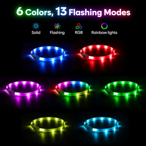 HIGO RGB LED Dog Collar Light - USB Rechargeable Light Up Dog Collars, Safety LED Dog Necklace for Your Dogs Walking at Night (Multi-Color) - Image 2