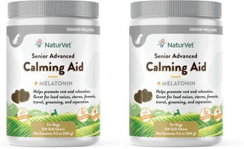NaturVet Quiet Moments Calming Aid Dog Supplement, Helps Promote Relaxation, Reduce Stress, Storm Anxiety, Motion Sickness for Senior Dogs – 120-Ct. Soft Chews (Pack of 2) by NaturVet
