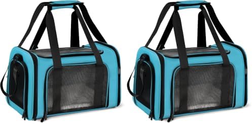 Henkelion Pet Carrier for Small Medium Cats Puppies up to 15 Lbs, Airline Approved Small Dog Travel Puppy Carrier Soft Sided, Collapsible - Blue (Pack of 2) by Henkelion