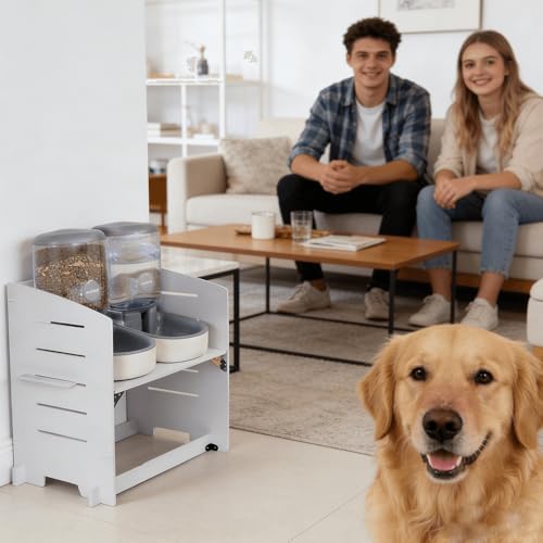 Elevated Gravity Pet Feeder & Water Dispenser Combo for Medium/Large/Senior Dogs - 4L/135oz Capacity, 5 Adjustable Height Settings, Cervical-Friendly Design Reduces Neck Strain - Image 7