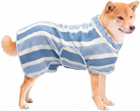 Fast‑Drying Dog Bathrobe, Absorbent Striped Pet Towel, Blue, XS by PawSailor