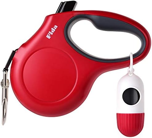 Fida Retractable Dog Leash with Dispenser and Poop Bags, 16 ft, Red by Fida