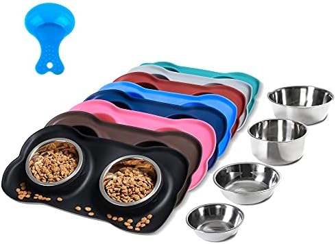 Hubulk Pet Dog Bowls 2 Stainless Steel Dog Bowl with No Spill Non-Skid Silicone Mat + Pet Food Scoop Water and Food Feeder Bowls for Feeding Small Medium Large Dogs Cats Puppies (M, Black) by Hubulk
