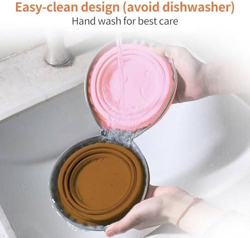 Collapsible Dog Bowls, 2-in-1 Pet Food Water Feeder Brown Pink - Image 4