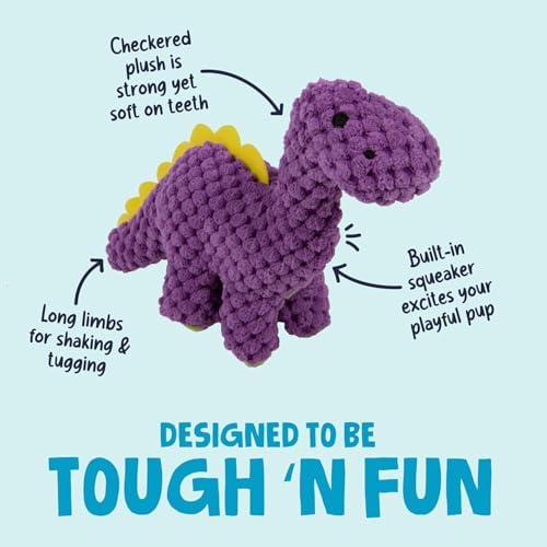 goDog Dinos Bruto Checkers Tough Plush Toy with Chew Guard Technology, Durable Checkered Fabric and Squeaker for Active Play, Purple, Mini - Image 2
