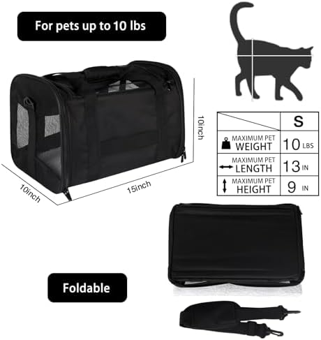 Cat Carrying Case - Pet Carrier Airline Approved, Protable and Breathable Pet Travel Carrier Removable Fleece Pad, Collapsible Cat Carrier Dog Carrier for Medium Cats Small Cats Dogs (Small, Black) - Image 2