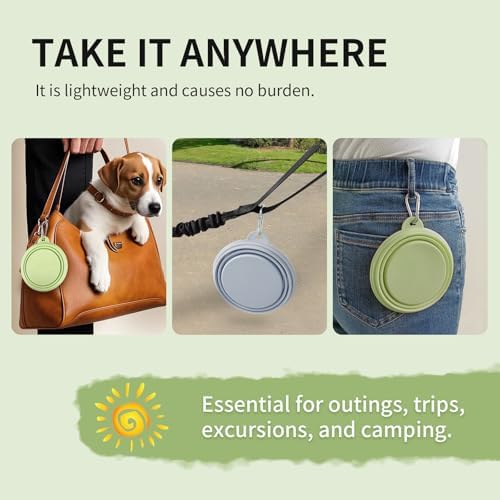 Collapsible Dog Bowls 2-Pack, Portable Travel Dog Bowl with Carabiner, Food-Grade Silicone Pet Bowl for Hiking, Walking (Macaron Blue and Green) - Image 5