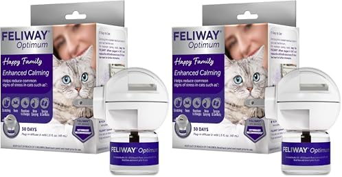 FELIWAY Aroma Diffuser, Optimum Cat, Enhanced Calming Pheromone, 48 mL | 30 Day | Starter Kit | Translucent | Pack of 2 by Feliway%C2%AE