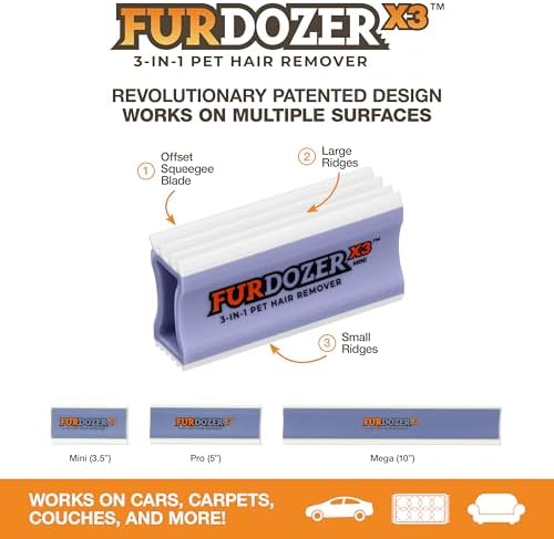 FurDozer Pet Hair Remover & Auto Detailing Tools - Cat & Dog Hair Remover for Carpets, Car Interiors, Couches, Bedding, & Pet Furniture (Purple, X3 MINI - 3.5" Long) - Image 2