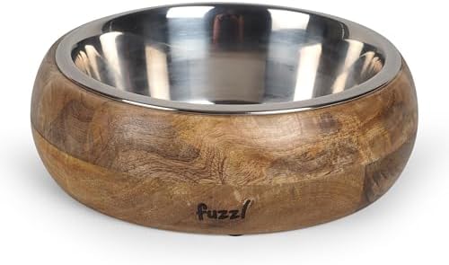 Fuzzl Titan Mango Wood & Stainless Steel Bowl 9.5 Inch Large - Natural Dog Bowl for Indoors and Outdoors with Rubber Base - Image 6