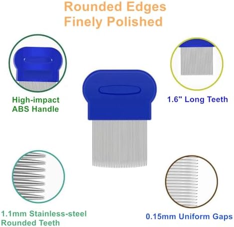 5 Pack Flea Lice Comb,Stainless Steel Dog Cat Grooming Combs with Rounded Teeth,Double Sided Professional Pet Tear Stain Remover,Dematting Tool for Small, Ideal for all pet - Image 4