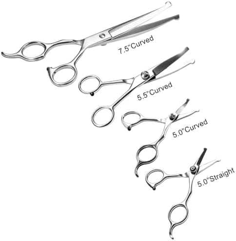 4 in1 Curved Dog Grooming Scissors Kit,7.5", 5.5", 5" & 5" Curved Down Pet Grooming Scissors with round tips for pets face and paw grooming - Image 3