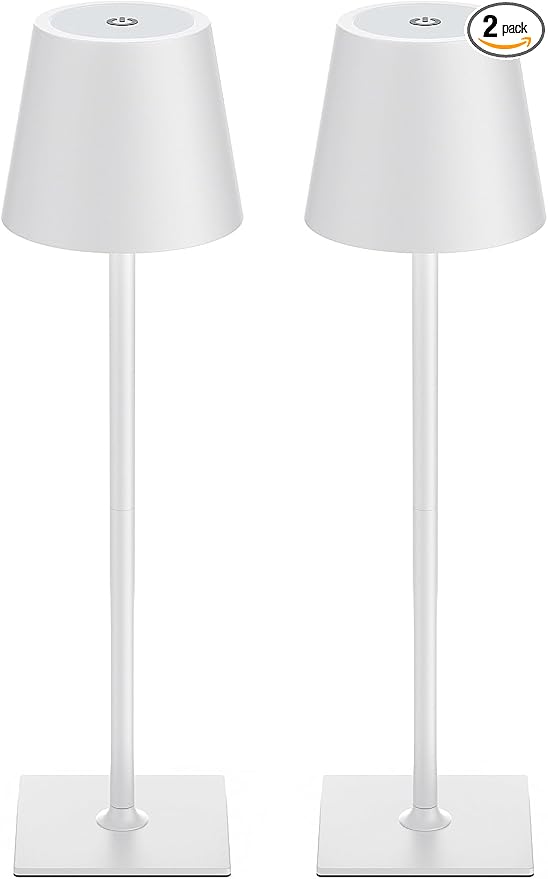 Kakanuo White Gold Cordless Rechargeable Table Lamp 5000mAh Battery Operated Lamps, 3 Colors Stepless Dimming Touch Lamp for Living Room, Kitchen Counter, Dining, Outdoor Patio, 2 Pack by KakanuoLightings