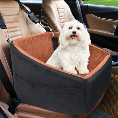 NEEZUKAR Dog Car Seat for Small Medium Dogs,Detachable Washable Dog Booster Seat Under 30lbs, Pet Car Seats Travel Bed with Storage Pockets and Safety Belt(Black/Z) by NEEZUKAR