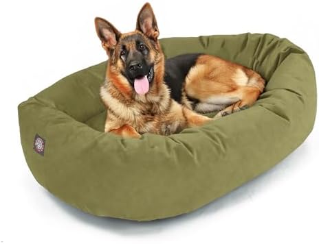 Majestic Pet 52 Inch Suede Calming Dog Bed Washable – Cozy Soft Round Dog Bed w/Spine Support for Dogs to Rest Head - Fluffy Donut Dog Bed 52x35x11 (Inch) - Round Pet Bed X- Large – Sage (2025) by MajesticPet