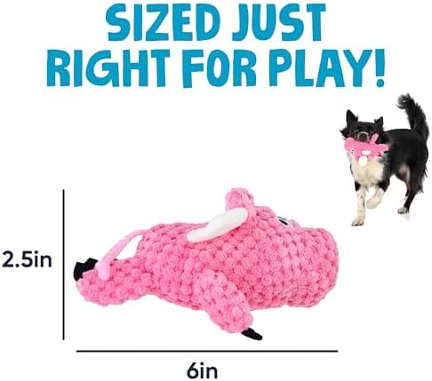 goDog Farm Friends Sitting Flying Pig Squeaky Dog Toy, Plush with Chew Guard Technology, Pink, Mini - Image 3