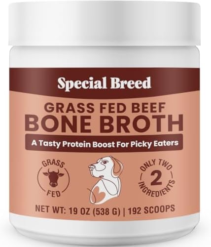 Bone Broth Powder for Dogs and Cats - Dog & Cat Food Topper for Picky Eaters - Grass Fed Beef Bone Broth Supplement - Supports Hydration, Joint, Immunity & Heart Health - Serve Dry or Wet - 19oz by SpecialBreedCo