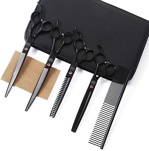 Professional Dog Grooming Scissors Set, 7 Inch/8 Inch Pet Grooming Scissors Chunkers Shears for Dog, Curved Dog Grooming Scissors, Thinning Shears for Dog with Grooming Comb by Moontay