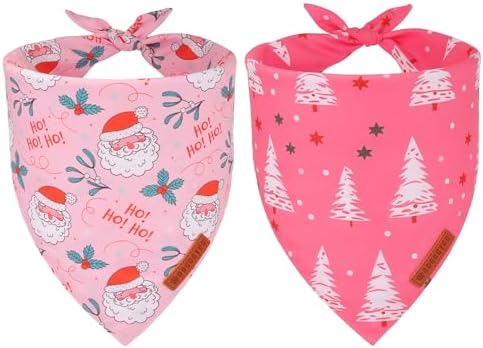 ADOGGYGO Pink Christmas Dog Bandana, Santa Xmas Tree Dog Scarf, Adjustable Fit Pink Pet Christmas Bandanas for Small Dogs Puppies (Small) by ADOGGYGO