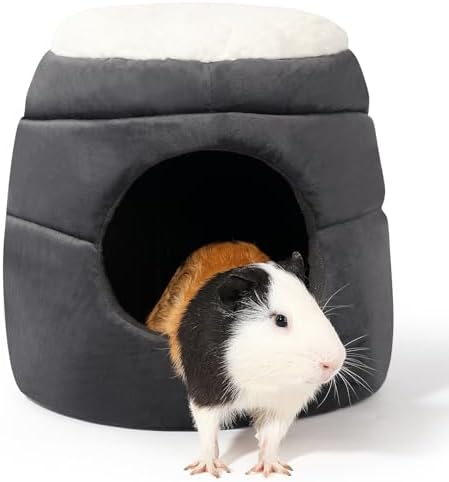 Guinea Pig Hideout - 2 in 1 Foldable Guinea Pig Bed with Pure White Soft Top, Large Entrance for 1 Adult Small Pet, Ideal Bed for Small Pets, Dark Gray by ONEJU