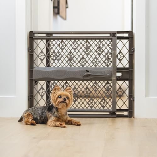 MYPET Paws Portable Pet Gate: 26-40" Wide Expandable, Pressure Mounted No Tools Needed, Durable Dog Gate for Doorways, Made in USA, 23" Tall, Fieldstone Gray by NorthStatesMyPet