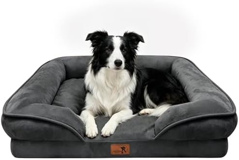 Spotted Play Orthopedic Dog Bed with Sides - Sofa Beds for Large Dogs, Supportive Foam Pet Couch Bed with Washable Removable Cover, Waterproof Lining and Non-Slip Bottom, Dark Grey - L by Spotted+Play