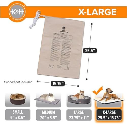 K&H Pet Bed Warmer, Safety Listed, Dog Heating Pad, XL 25.5x15.75in Tan - Image 2