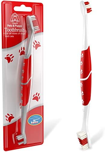 Pet Toothbrush for Dogs, Cats with Soft Bristles - Easy Teeth Cleaning & Dental Care, Non Slip Dual Head Dog Toothbrush for Medium & Large Pets, Toothpaste Not Included, Pack of 1 Red by PetsPupps