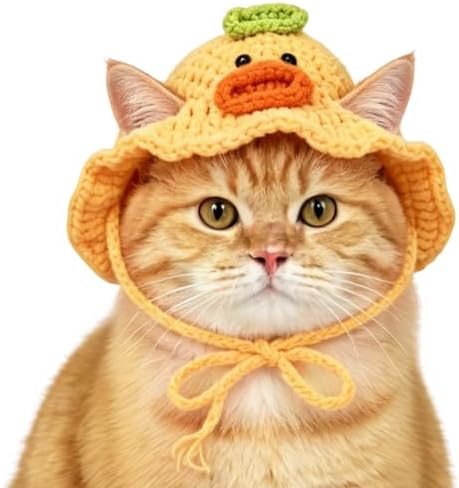 Duck Cat Hat, Cotton & Soft Cute Knitted Hats for Cats Birthday Party Halloween Christmas Spring Puppy Hat for Small Pets (Yellow,M) by floofelove