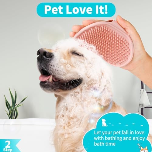 Comotech 6PCS Dog Bath Brush & Dog Toothbrush | Adjustable Handle Shampoo Brush & Scrubber for Short & Long Haired Dogs & Cats | Effectively Solve Odor & Stain Removal Problems (Blue Red Blue) - Image 3