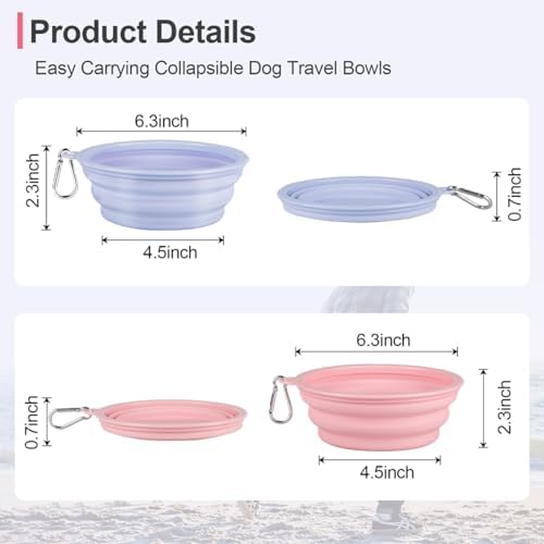 Kytely Collapsible Dog Bowls Medium, 2Pack Foldable Dog Travel Bowl, Portable Pet Water Food Bowl with Clasp, Pet Cat Feeding Cup Dish for Traveling, Walking, Hiking (Lavender & Pink) - Image 4
